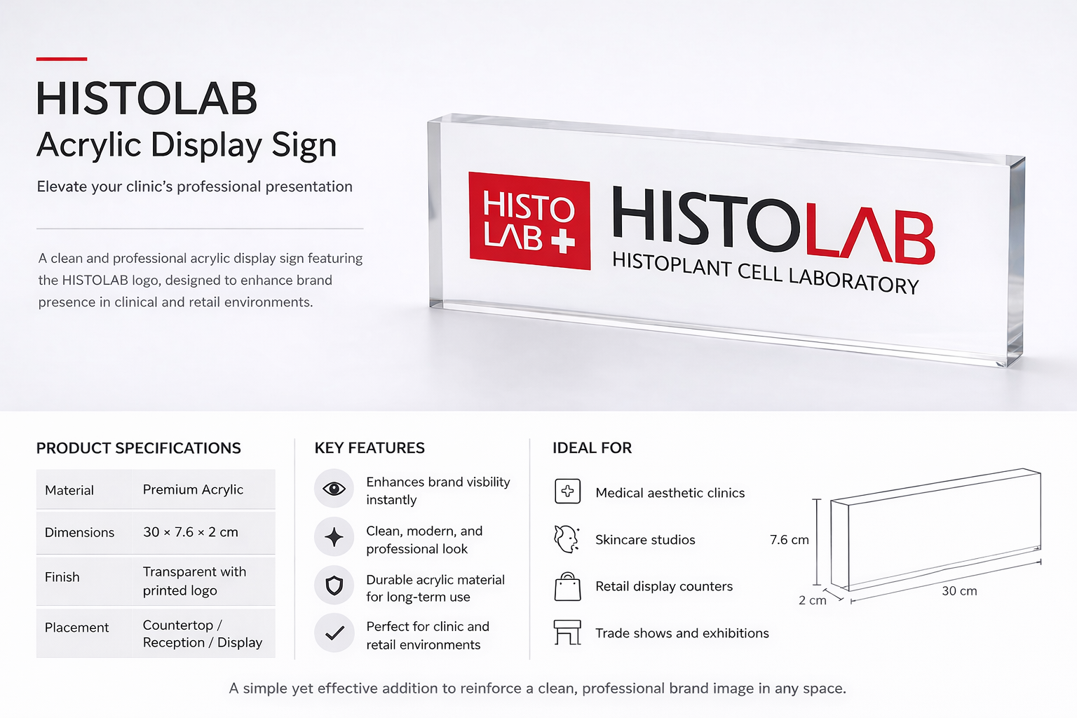 HISTOLAB Acrylic Display Sign (30×2×7.6 cm)