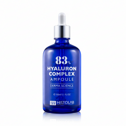 Blue bottle of 83% Hyaluron Complex Ampoule with Histolab branding on a white background