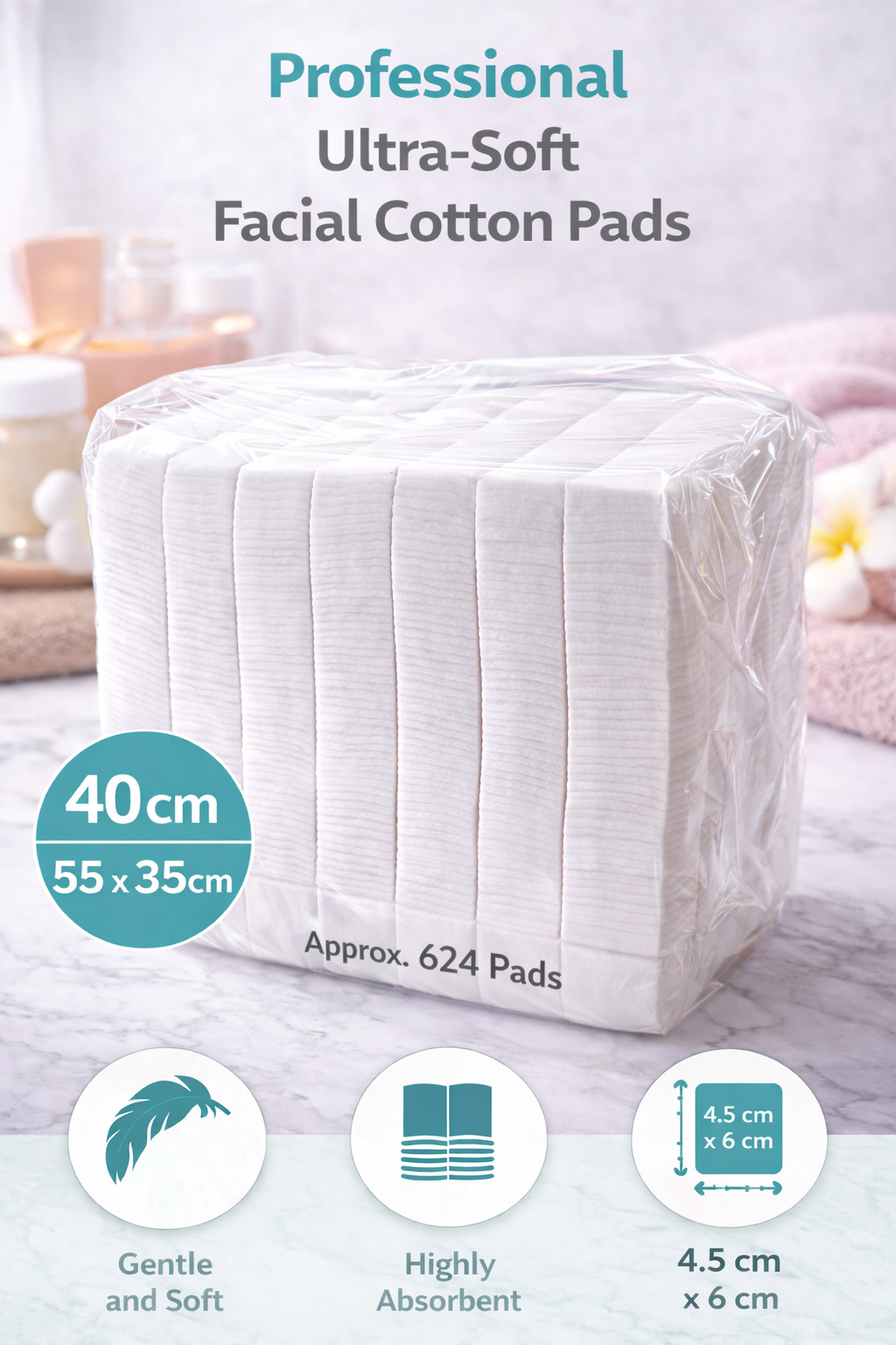 Premium Square Cotton Pads – 100% Cotton Ultra Soft for Sensitive Skin