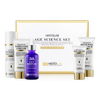HistoLab Age Science Set with HistoLab Age Science skincare set with EGF complex ampoule, premium timeless cream, premium eye cream, premium renewal cream, and premium energizing solution